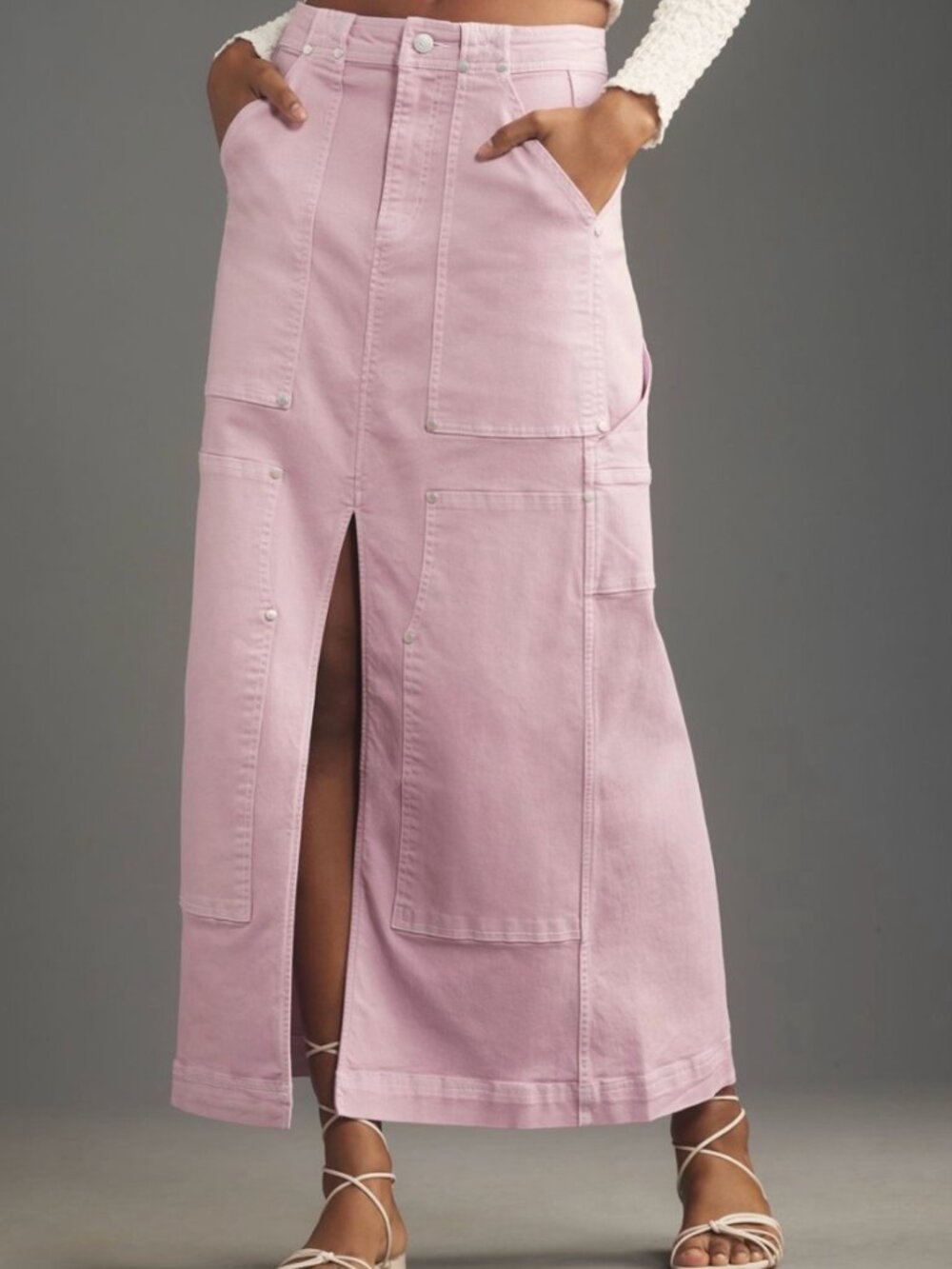 Anthropologie Pilcro Denim Carpenter Maxi Skirt Lilac Size 6